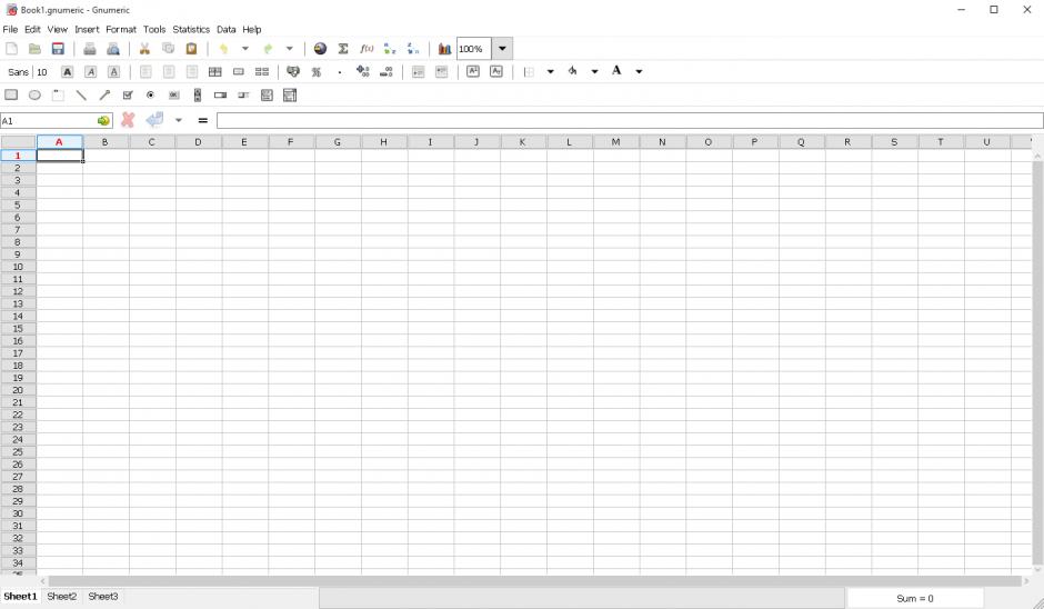 Gnumeric Spreadsheet main screen