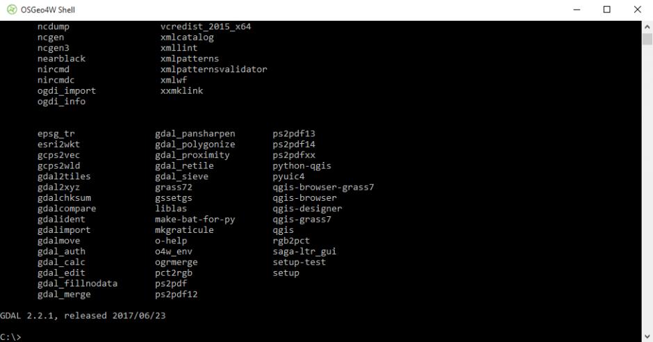 OSGeo4W Shell main screen