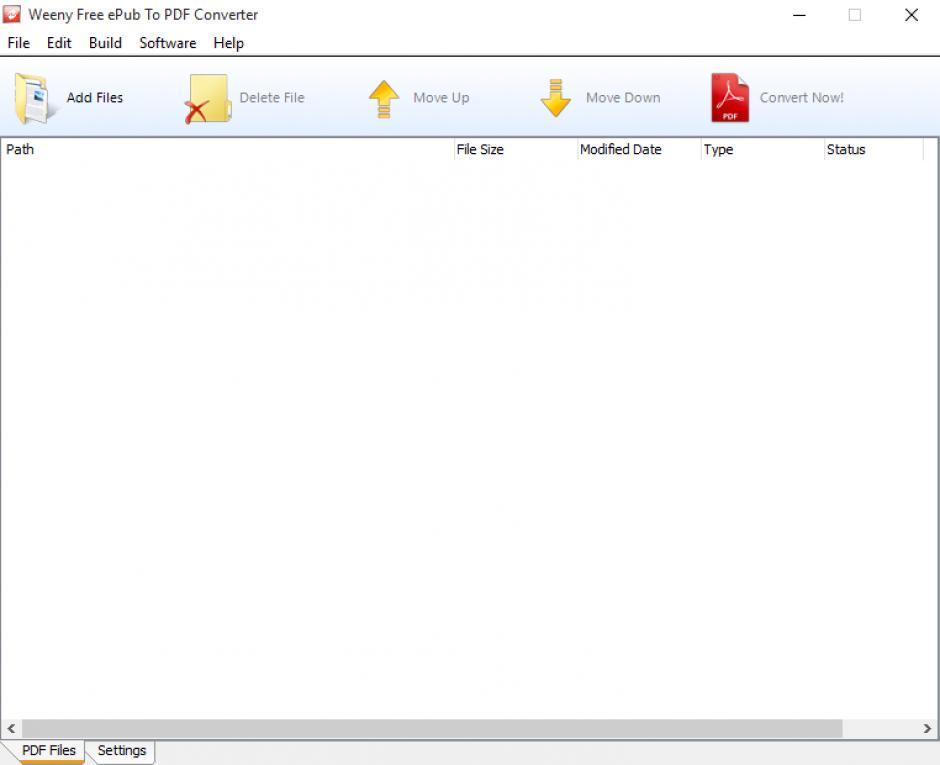 Weeny Free ePub to PDF Converter main screen