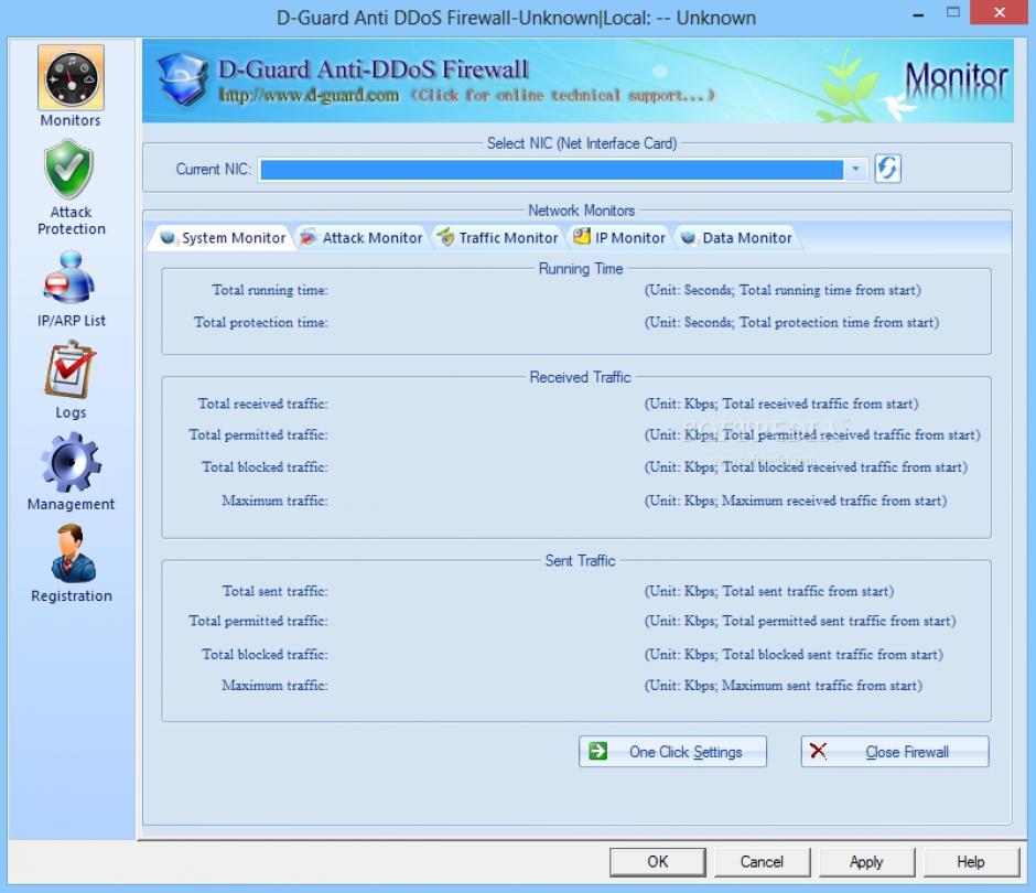D-Guard Anti DDoS Firewall main screen
