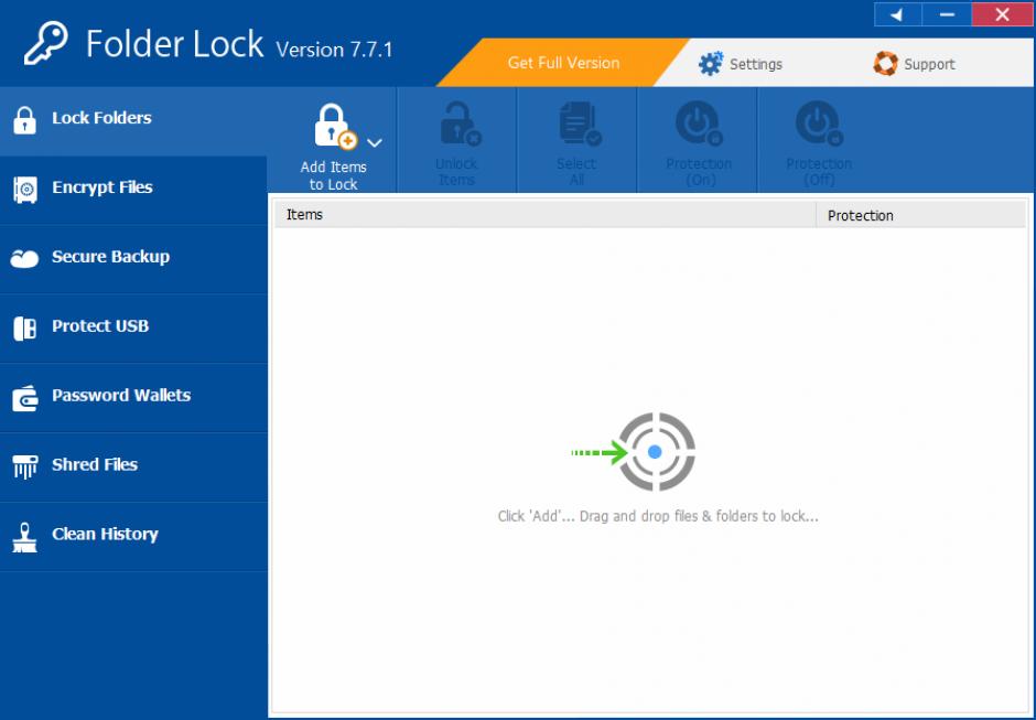 Folder Lock main screen