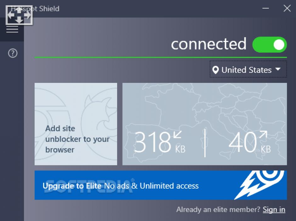 Hotspot Shield main screen