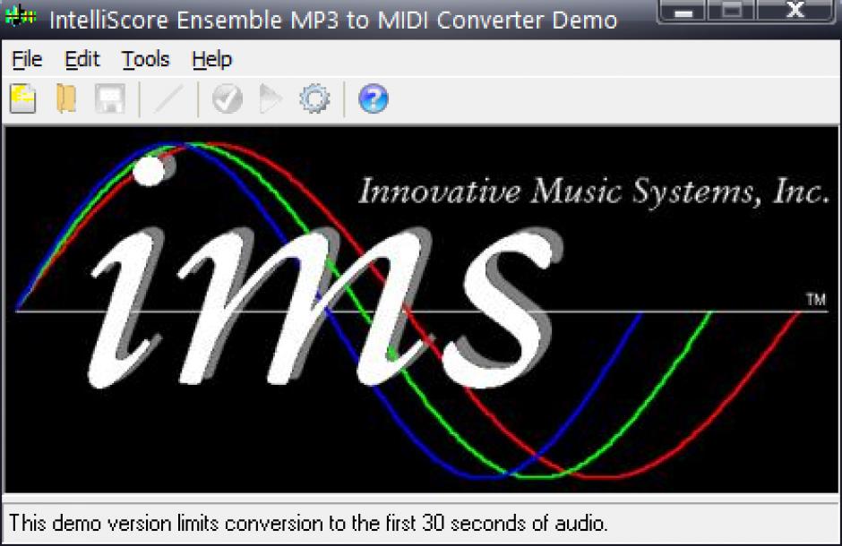 intelliScore Ensemble MP3 to MIDI Converter main screen