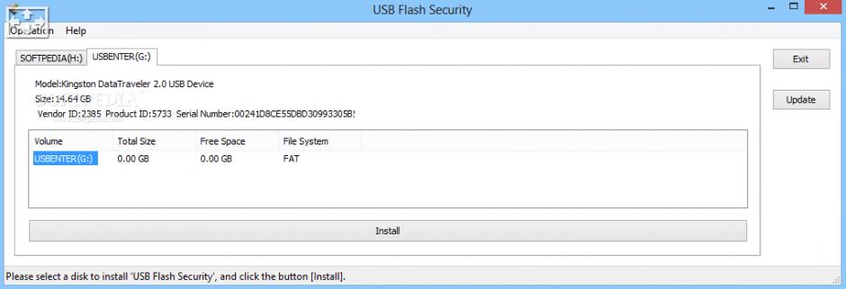 USB Flash Security main screen