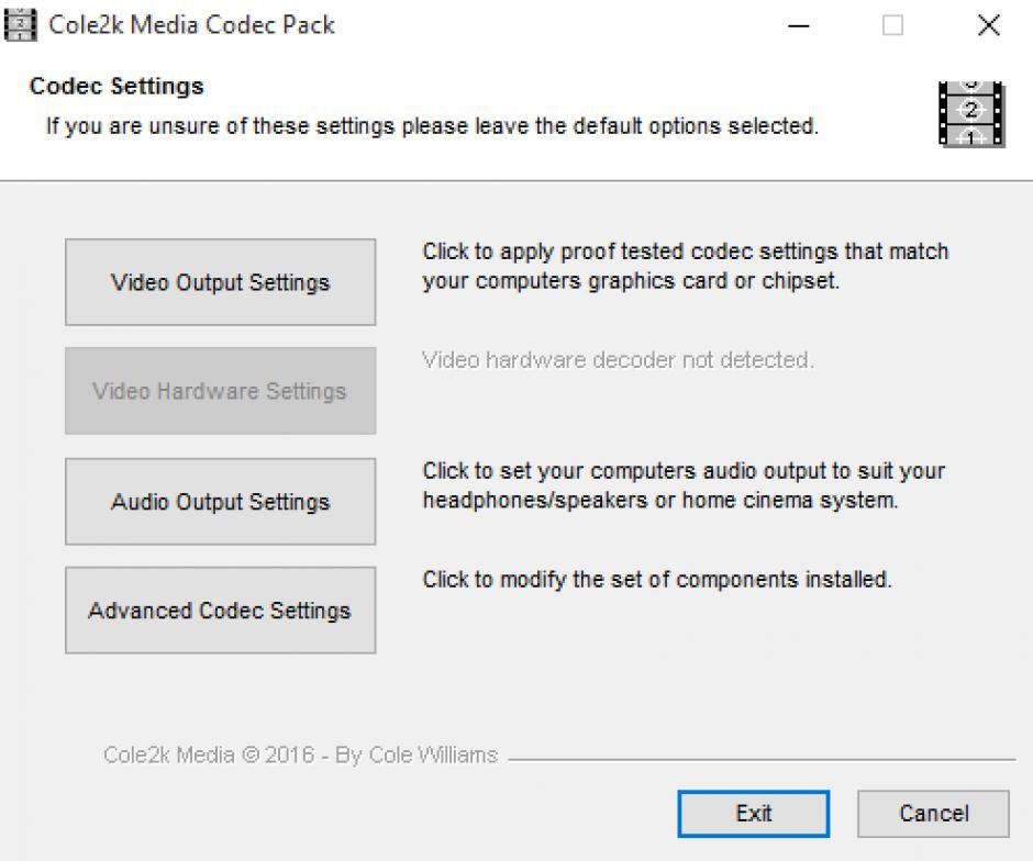 Cole2k Media - Codec Pack main screen