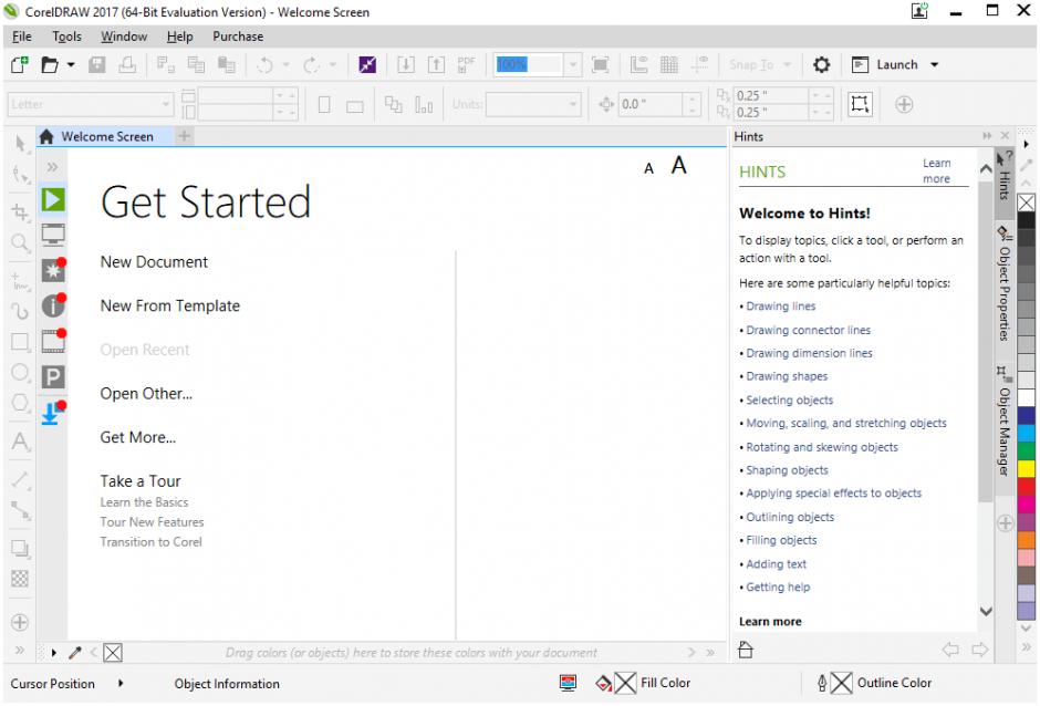 CorelDRAW Graphics Suite 2017 main screen