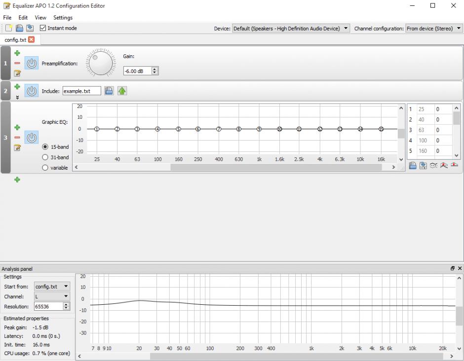 Equalizer APO main screen