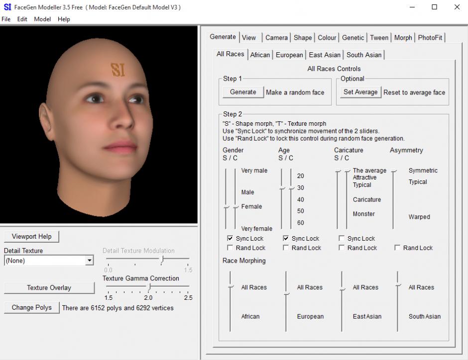 FaceGen Modeller main screen