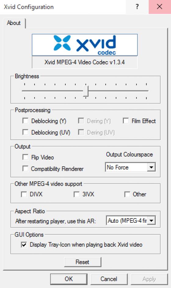 Xvid Video Codec main screen