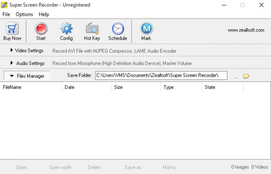 Zeallsoft Super Screen Recorder main screen