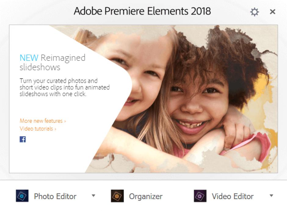 Adobe Premiere Elements 2018 main screen