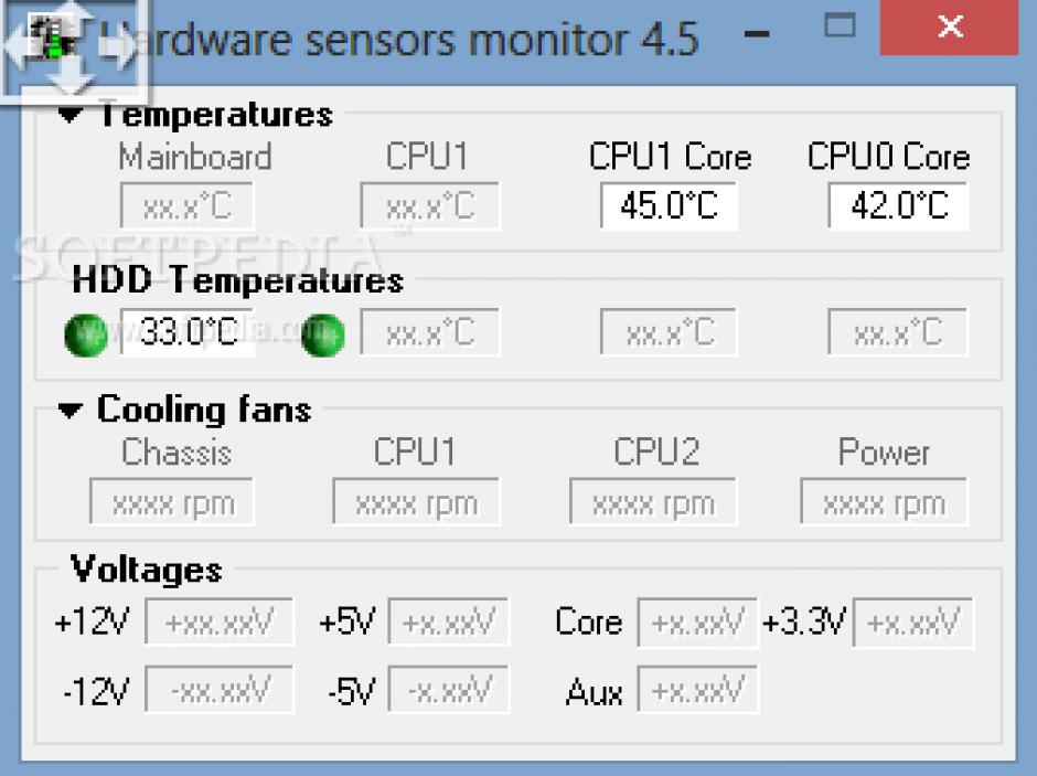 Hardware sensors monitor main screen