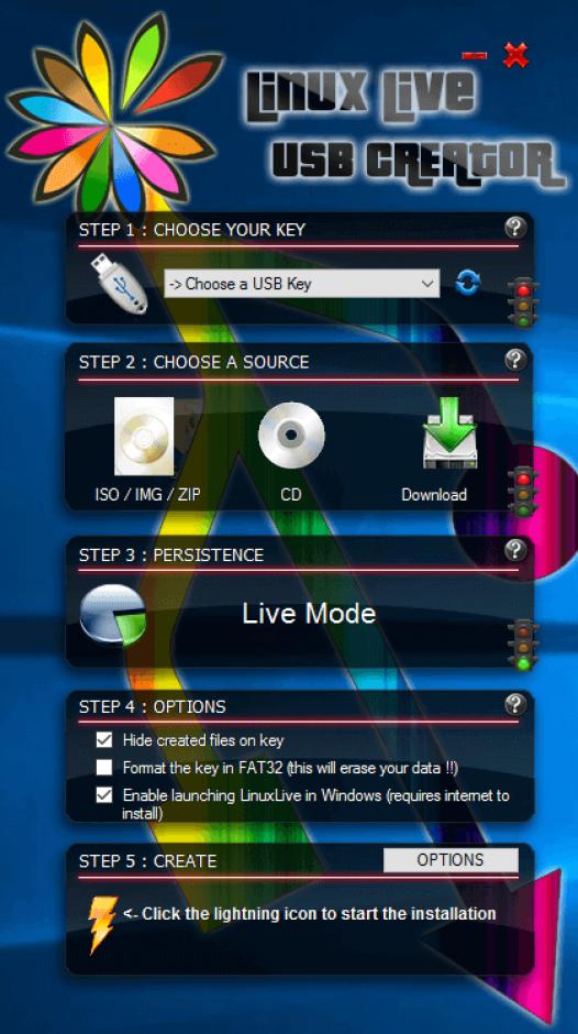 LinuxLive USB Creator main screen