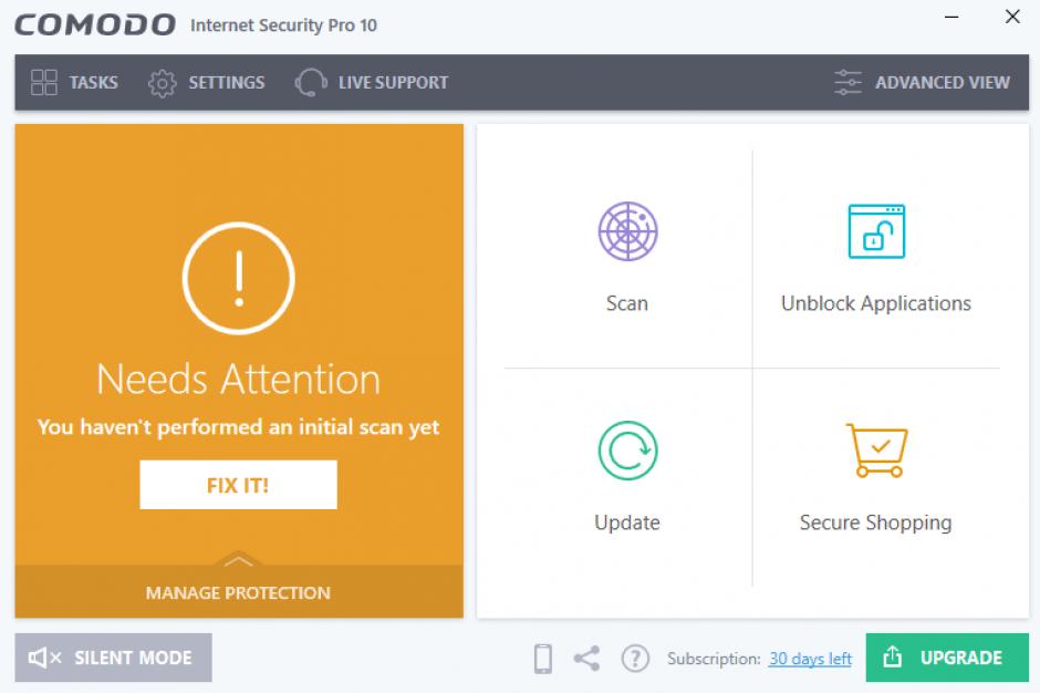 COMODO Internet Security Pro main screen