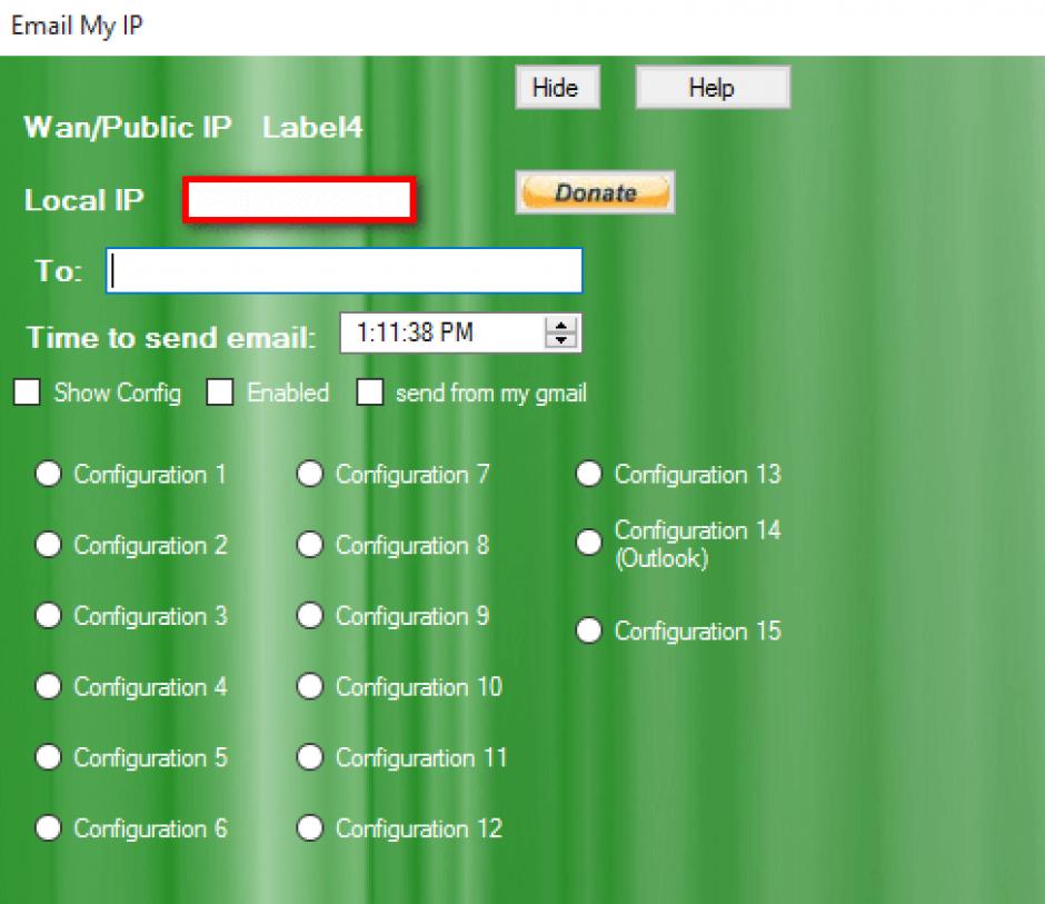 EmailMyIP main screen