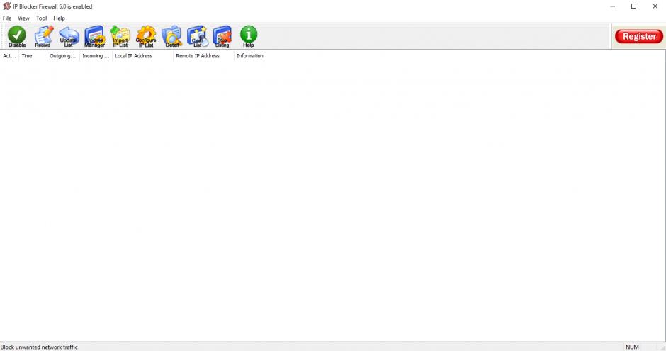 IP Blocker Firewall main screen