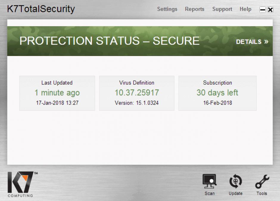 K7TotalSecurity main screen