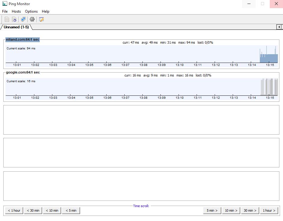 Niliand Ping Monitor main screen