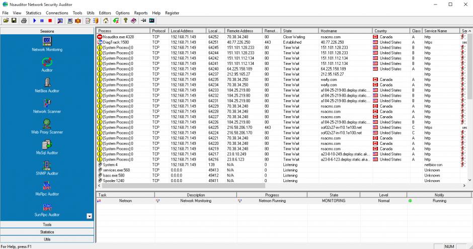 Nsauditor main screen