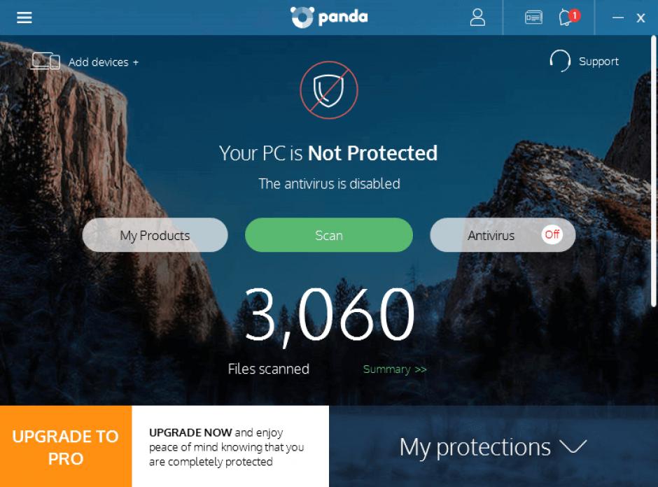 Panda Protection main screen