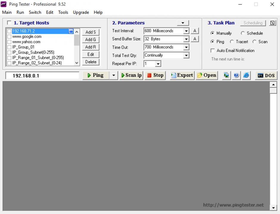 PingTester Professional main screen