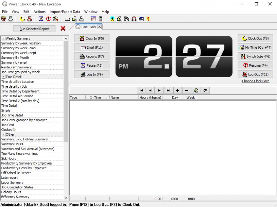 Power Clock main screen