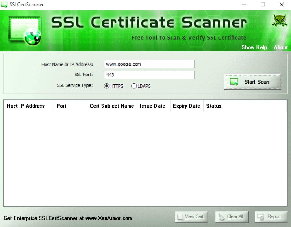 SSL Certificate Scanner main screen