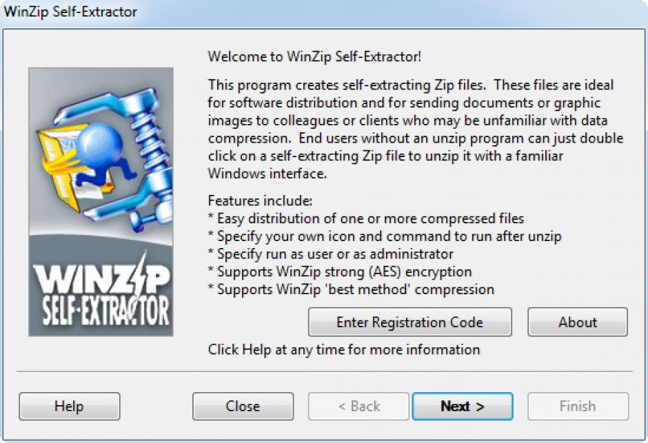 Winzip Self-Extractor main screen
