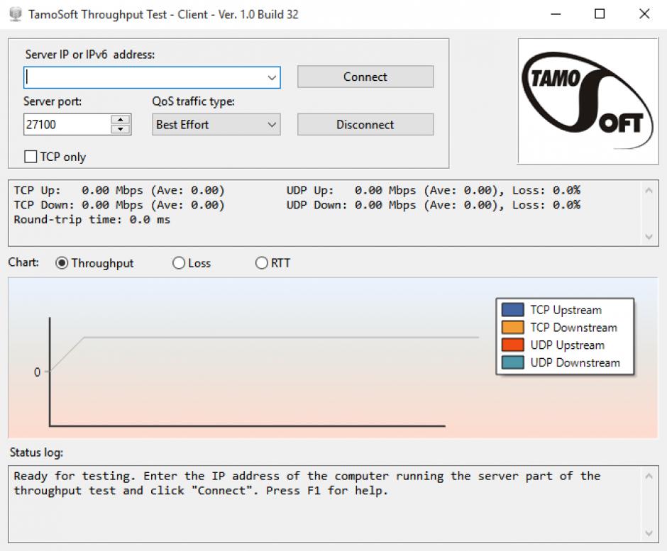 TamoSoft Throughput Test main screen