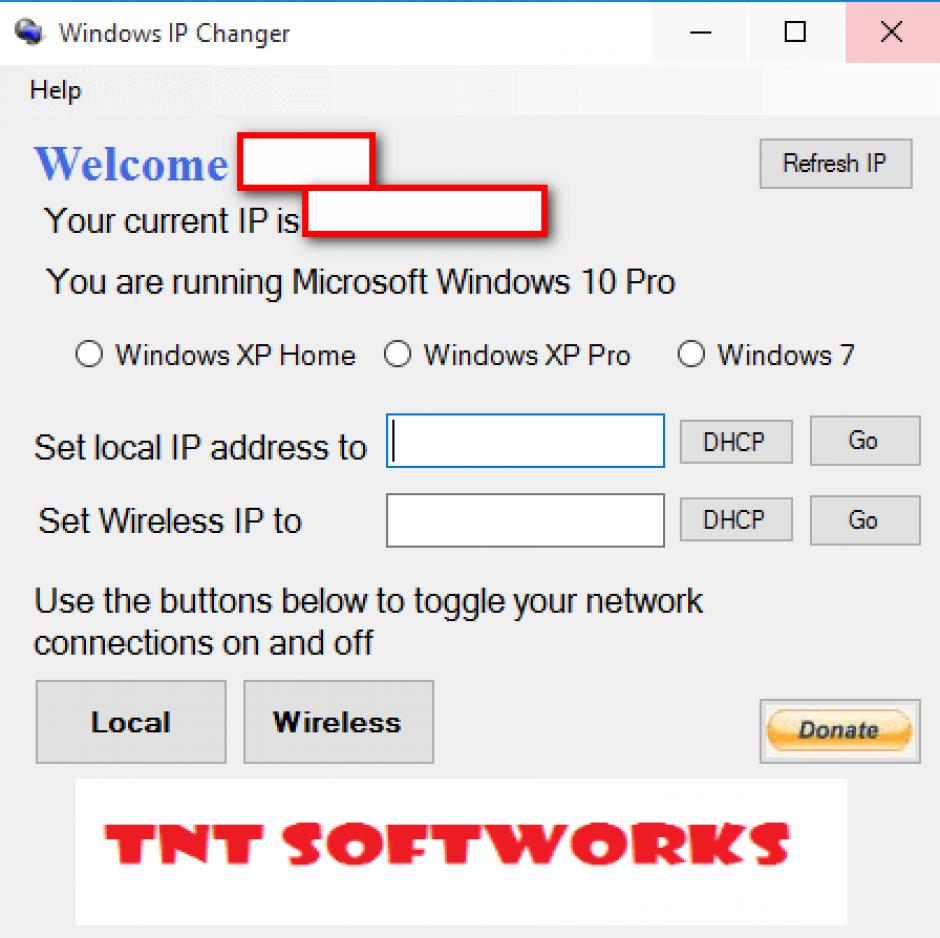 TNTSoftWorks Windows IP Changer main screen