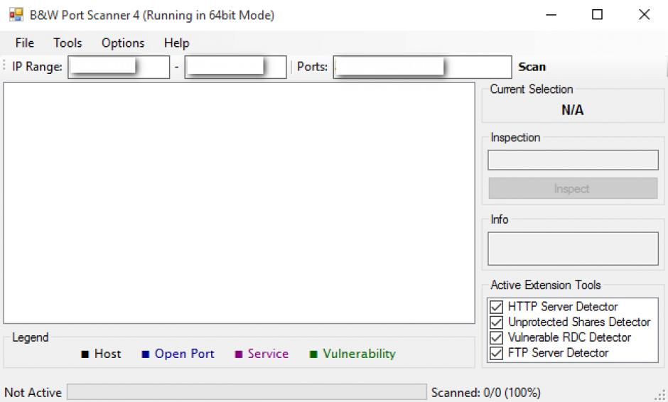 B&W Port Scanner main screen