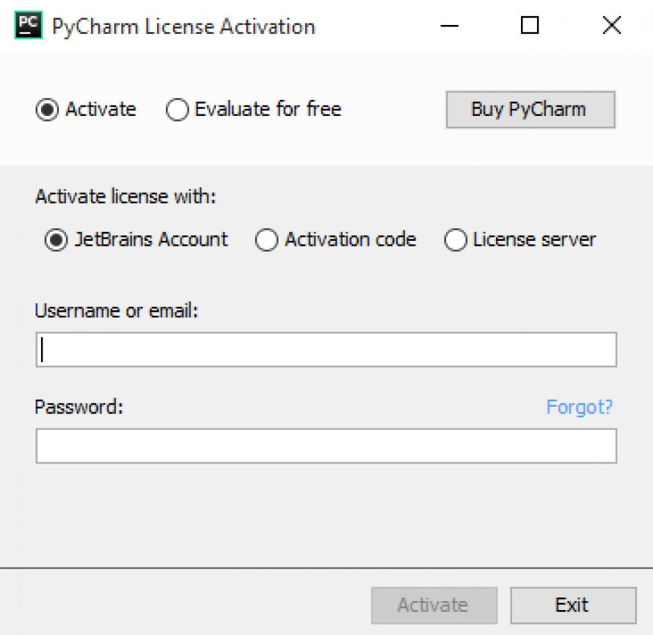 Pycharm Professional main screen