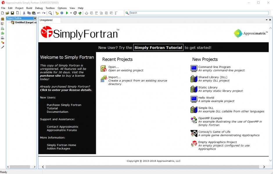 Simply Fortran main screen