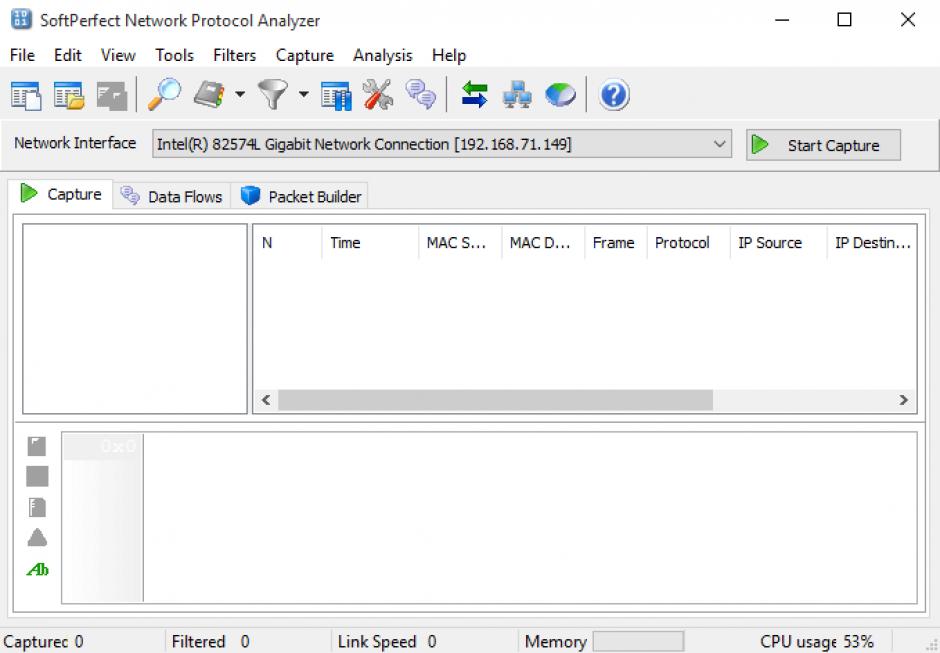 SoftPerfect Network Protocol Analyzer main screen