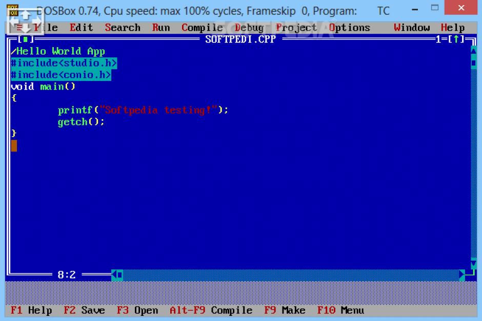TurboC++ for Windows main screen