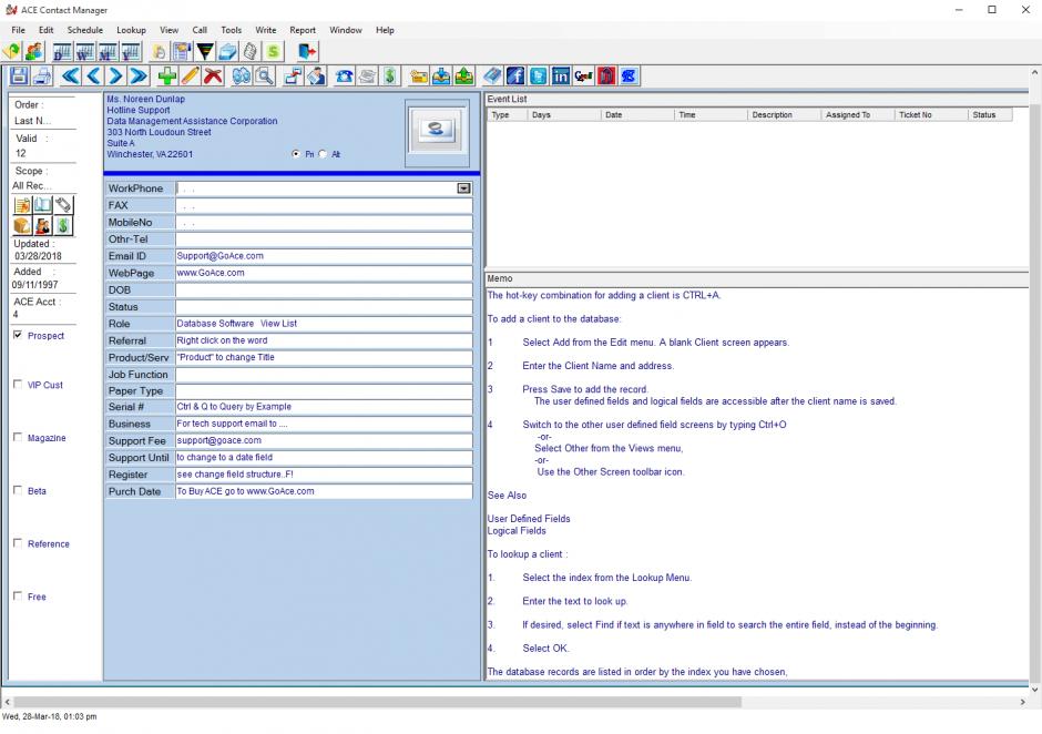 Ace Contact Manager main screen