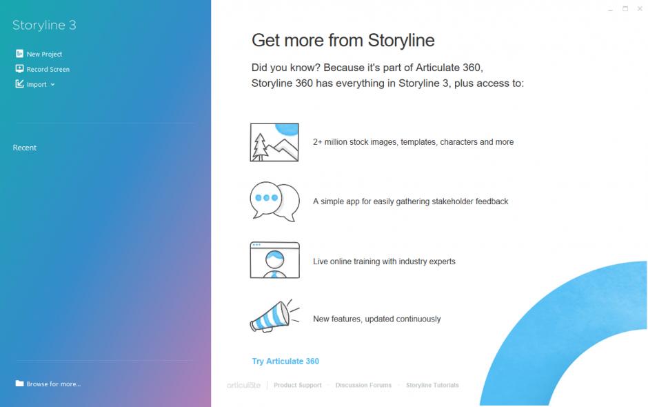 Articulate Storyline main screen