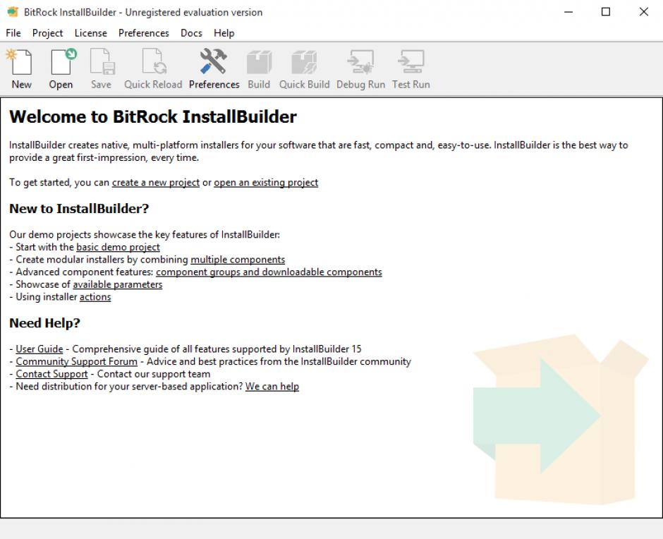 BitRock InstallBuilder Enterprise main screen