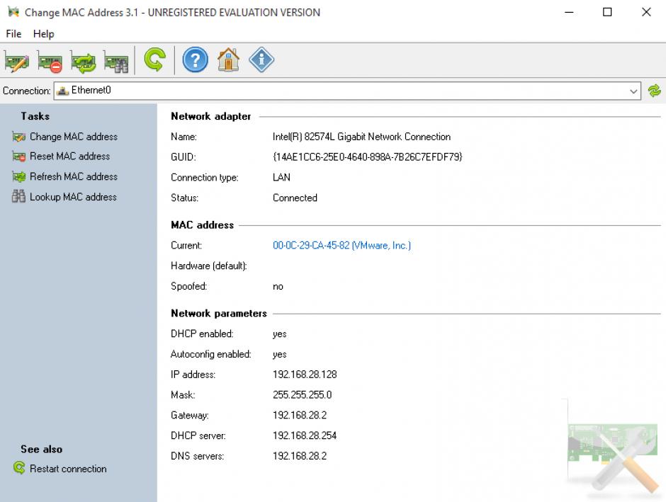 Change MAC Address main screen