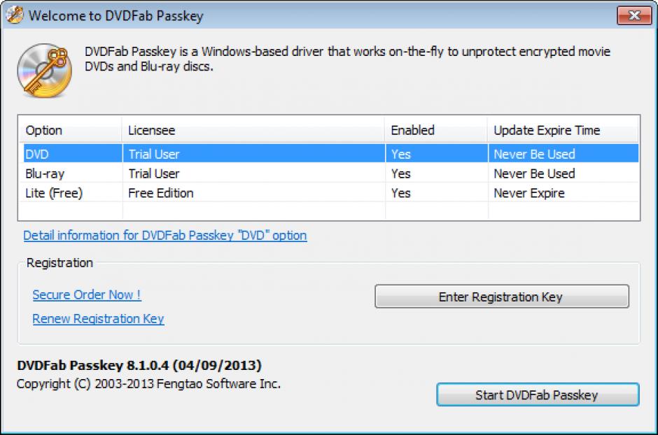 DVDFab Passkey main screen