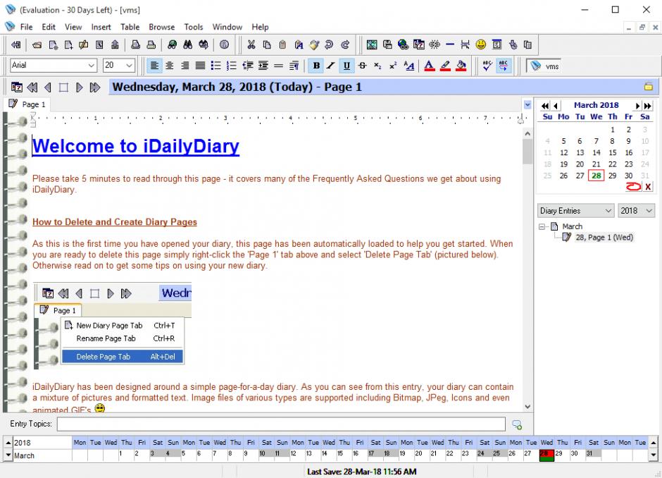 iDailyDiary main screen