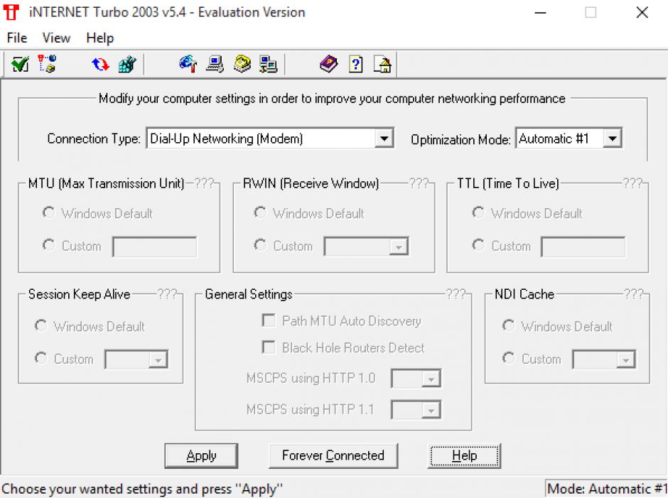 iNTERNET Turbo main screen