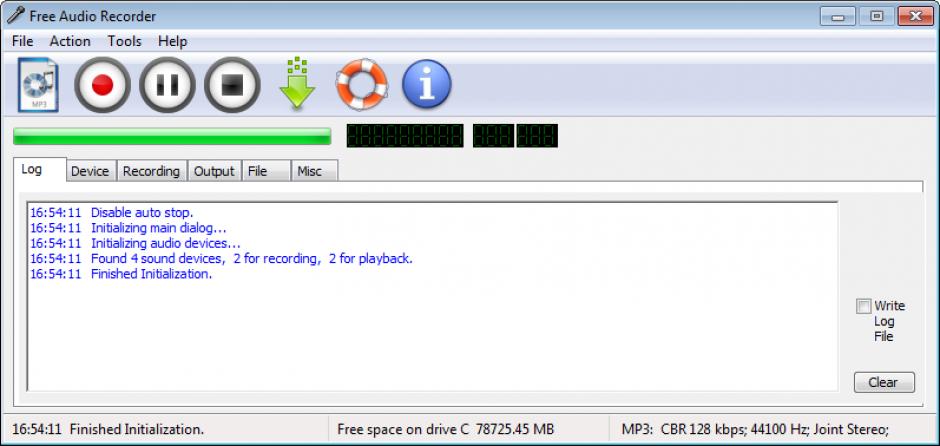 Free Audio Recorder main screen