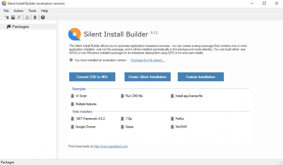 Silent Install Builder main screen