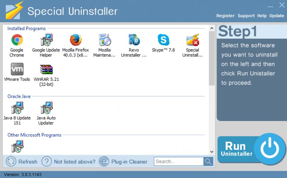 Special Uninstaller main screen