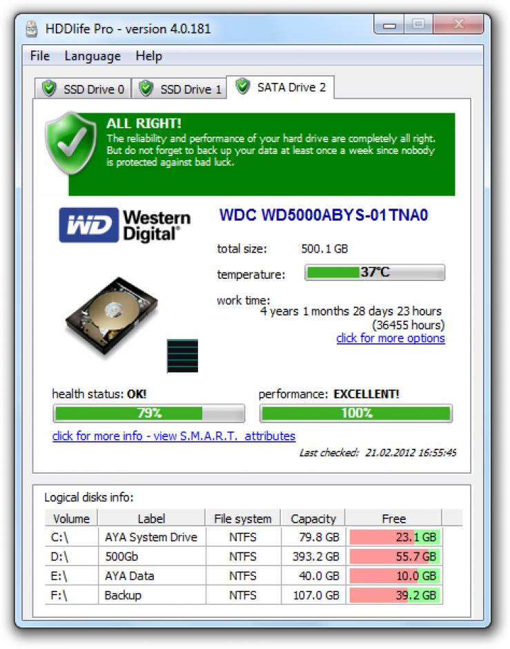 HDDlife Pro main screen