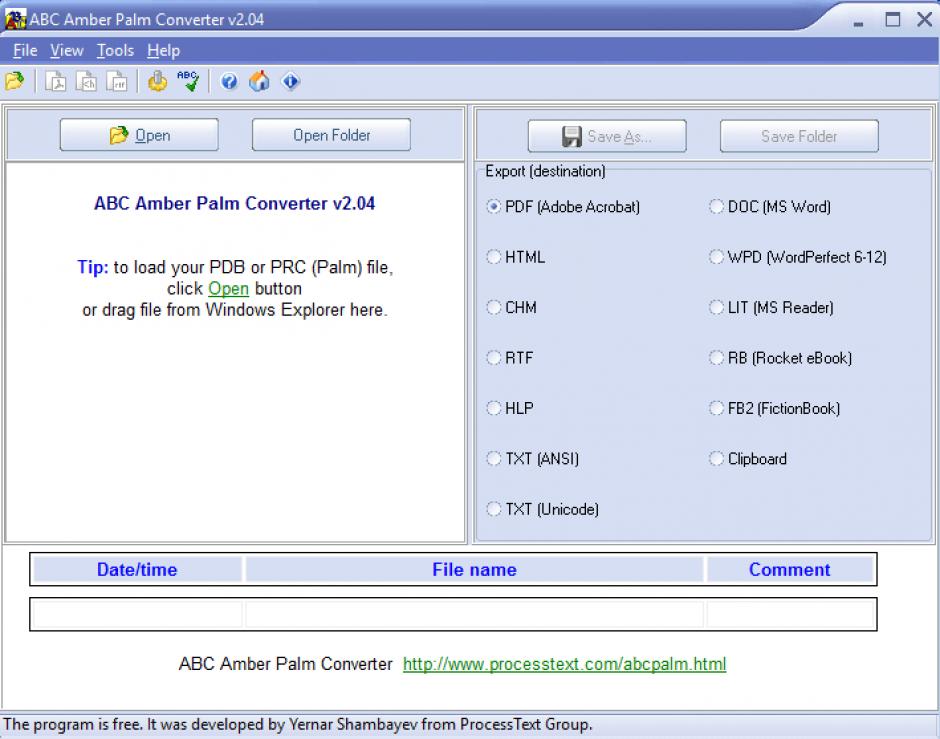 ABC Amber Palm Converter main screen