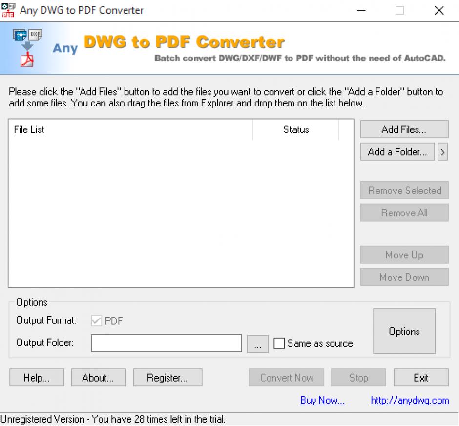 Any DWG to PDF Converter main screen