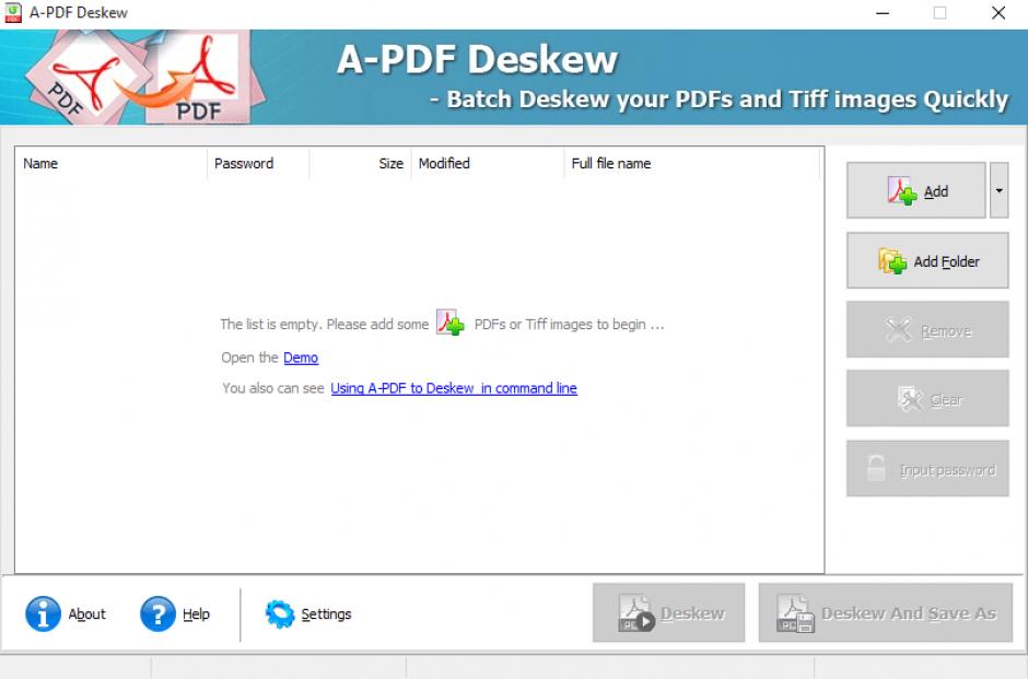 A-PDF Deskew main screen