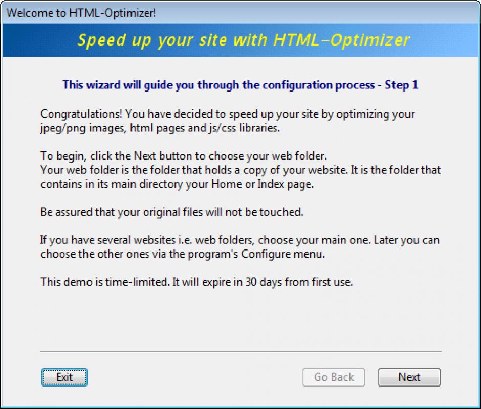 HTML-Optimizer main screen